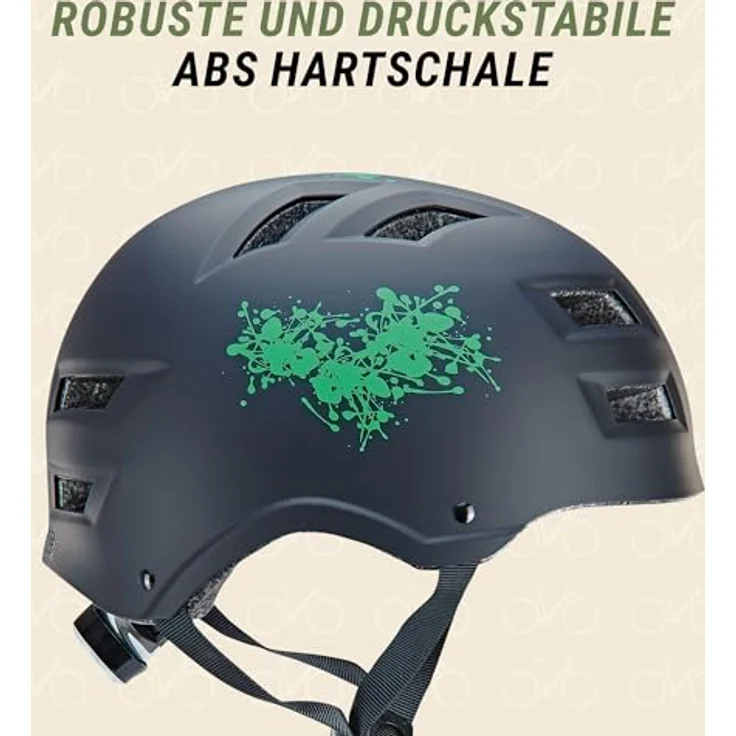 Prophete Erwachsenenhelm HARTSCHALE, schwarz matt mit grünem Muster, 58-61cm, LED, 400g – Bild 3