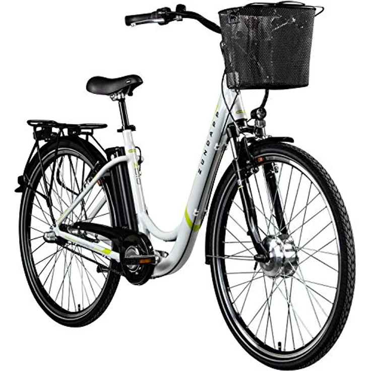 ZÜNDAPP E Damenrad 700c E-Bike Pedelec Z510 Citybike Elektrofahrrad 28" (weiß/grün, 48 cm) - Damen E-Bike mit 3 Gang Nabenschaltung, starkem Vorderradmotor und 115 km Reichweite – Bild 1
