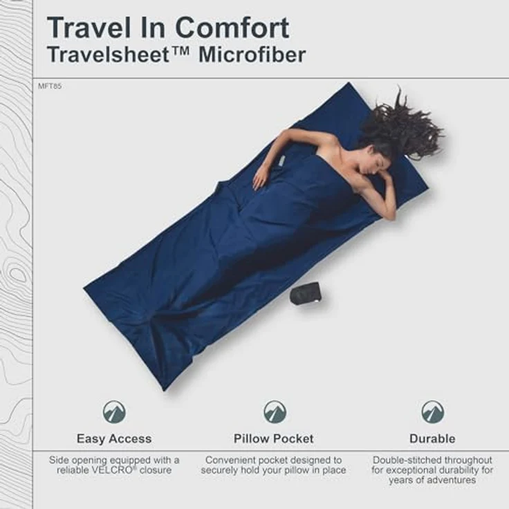 COCOON Leicht-Reiseschlafsack, Rechteck 220 x 90 cm, 100% Mikrofaser, seitliche Klettverschlussöffnung, blau-Twilight Blue – Bild 2