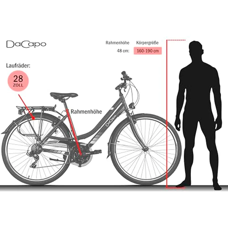 DACAPO Ravenna 50, Trekkingrad Damen 28'' mit 21 Gängen, RH 48 cm, weiß/rot – Bild 3