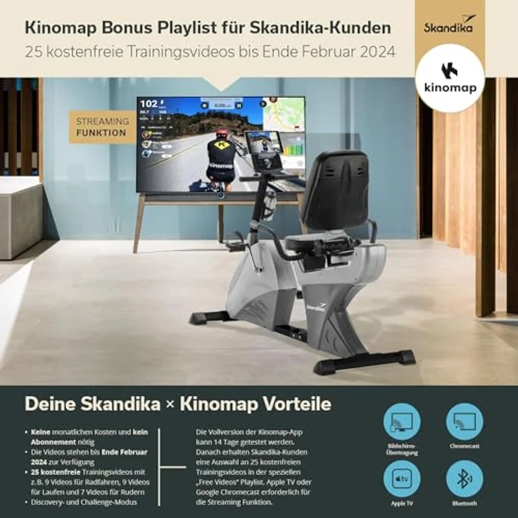 Skandika Liegeergometer Centaurus Sitzergometer Heimtrainer Liegeheimtrainer | 13kg Schwungmasse, 12 Trainingsprogramme, Bluetooth App-Steuerung, Google Street View | 150kg belastbar – Bild 4