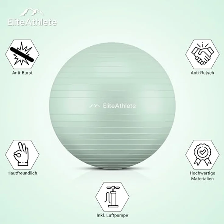 EliteAthlete Gymnastikball Sitzball Büro ergonomisch mit Anti Burst System - Fitness Pilates Schwangerschaft - Schwangerschaftsball Fitnessball Yogaball - Yoga Ball 55cm inkl. Luftpumpe – Bild 2