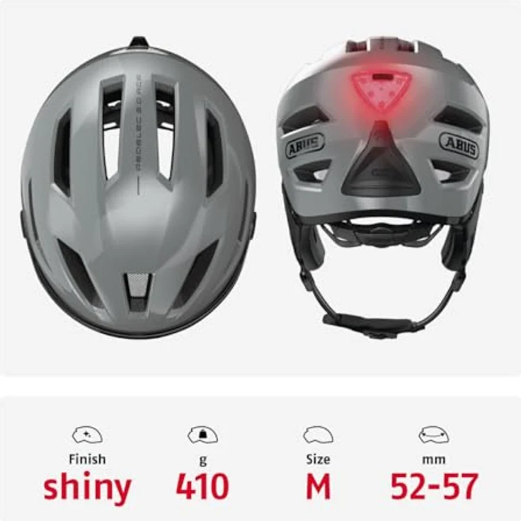ABUS Pedelec 2.0 ACE, Fahrradhelm mit Rücklicht, Visier, Regenhaube, Ohrenschutz, grau, Größe M – Bild 3