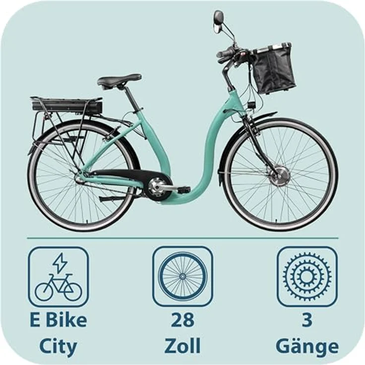 Tretwerk Linea E-Bike, 28 Zoll Tiefeinsteiger Damen Fahrrad mit 250W Nabenmotor, 95 km Reichweite, grün – Bild 2