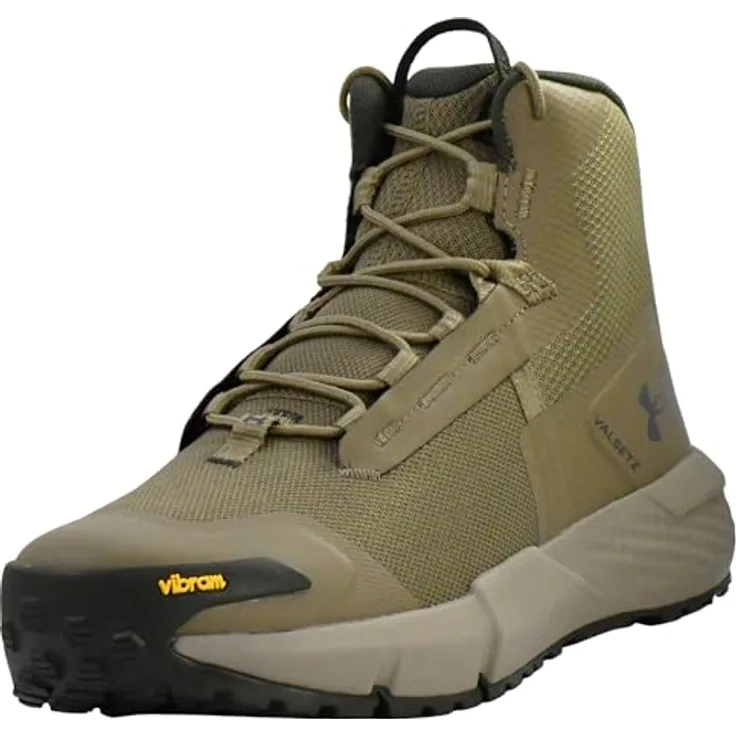 Under Armour Valsetz Mid, Herren Wanderschuhe, leichtes Obermaterial, Charged Cushioning® Dämpfung, Vibram XS Trek Sohle, Grün-Braun, Größe 44