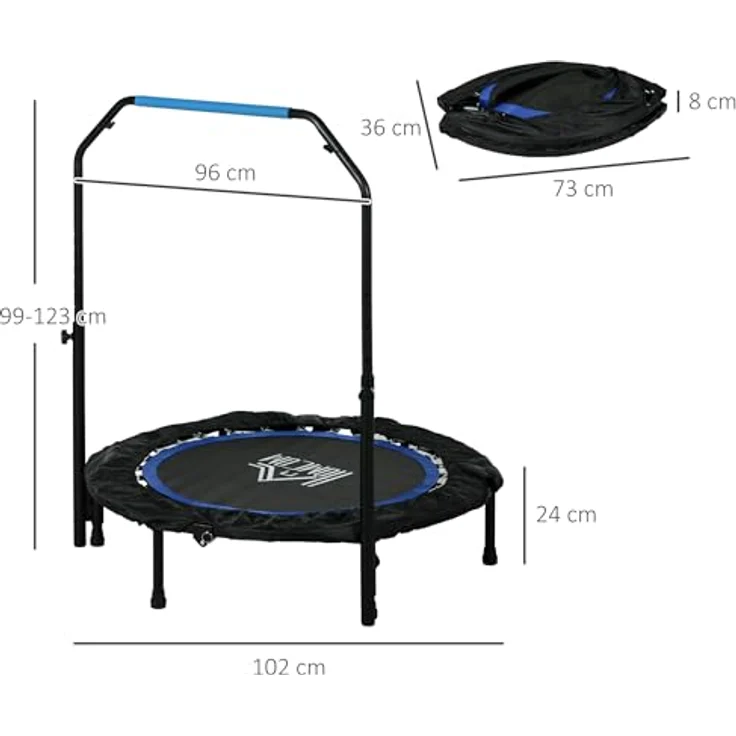 HOMCOM 102 cm Fitness-Trampolin, Faltbares Mini-Trampolin mit 4-Fach Höhenverstellbarer Haltegriff, belastbar bis 100 kg, Schwarz – Bild 5