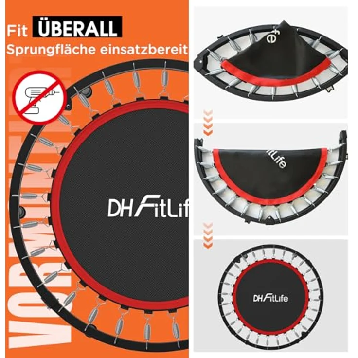 DH FitLife Fitness Indoor Trampolin klappbar ohne Installation | Ø102cm 40 Zoll Mini Trampoline | Tragfähigkeit 150 KG | 4 verstellbare Handgriffstufen | Stabiler und leiser für Kinder u. Erwachsene – Bild 2