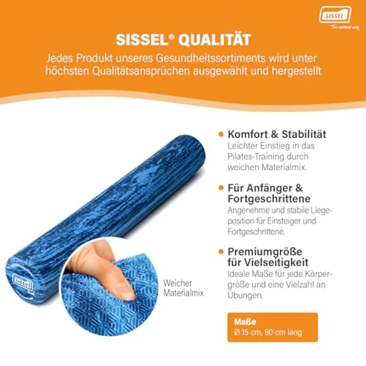 SISSEL® Pilates Roller Soft, 15x90 cm, ideal für Anfänger & Fortgeschrittene, inkl. Übungsposter, verbessert Flexibilität, Balance & Core-Stärkung – Bild 3