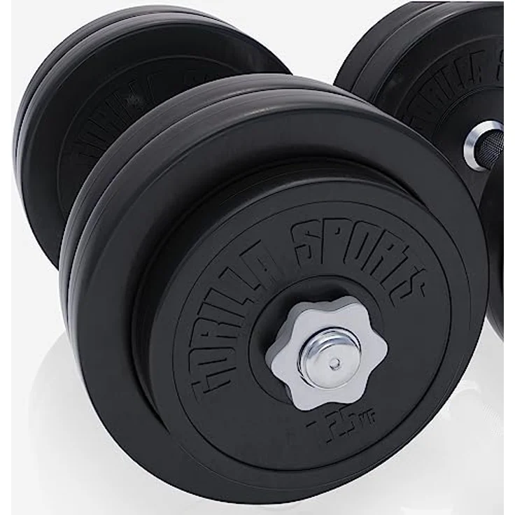 GORILLA SPORTS® Kurzhantelset 20kg/30kg - 2er Set, Ø 30mm, 2x Kurzhantelstangen, mit 4 Sternverschlüsse, Griff gerändelt, aus Kunststoff - Hantelset, Kurzhanteln, Hanteln, Kurzhantel Set – Bild 5