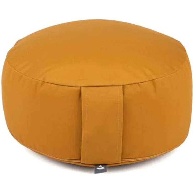 Bodhi Meditationskissen Rondo ECO | Yogakissen mit Bio Dinkelfüllung | Bezug aus 100% Baumwolle | Waschbarer Bezug mit praktischer Trageschlaufe | Höhe 20 cm (Honig-gelb) – Bild 1