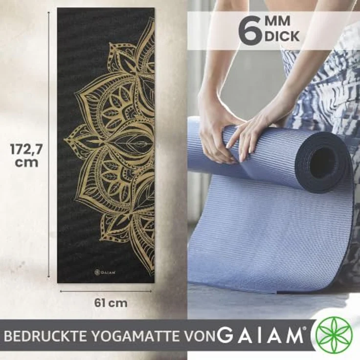Gaiam Premium Metallic Yogamatte, 6 mm Dicke mit Mandala-Design und rutschfester Oberfläche – Bild 3