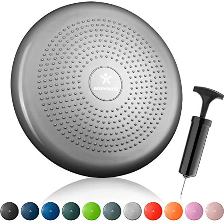 BODYMATE Ballsitzkissen inkl. Pumpe Silber-GRAU 34cm Durchmesser - Balance-Kissen, Luftkissen, Balance Pad, Noppenkissen - Core-, Fitness-, Reha-, Koordinations- und Rückentraining – Bild 2