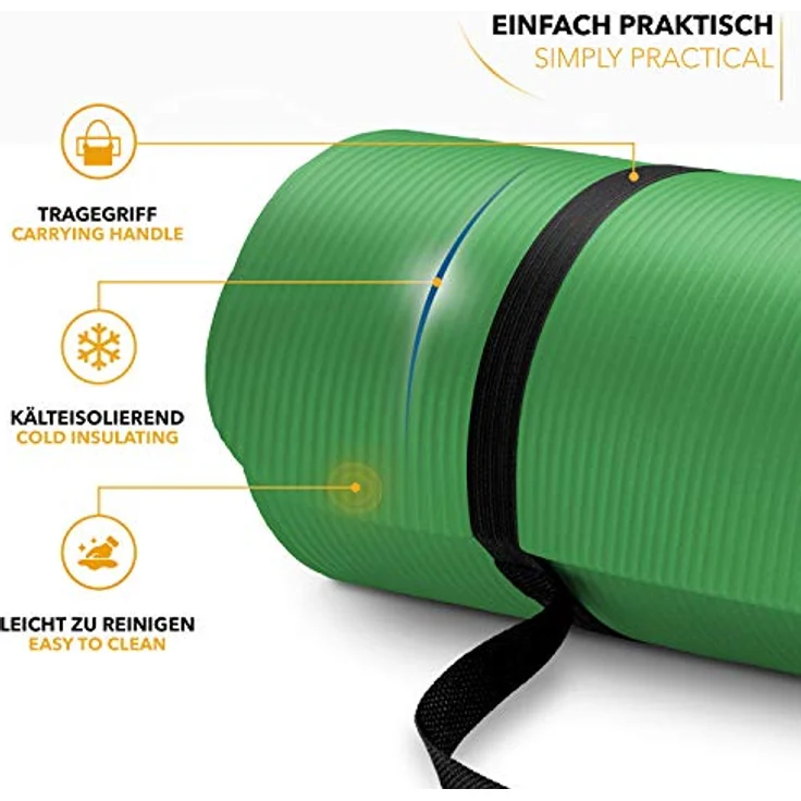 TRESKO Yogamatte Phthalatfrei - Gymnastikmatte rutschfest, Pilatesmatte Fitnessmatte mit Tragegurt, 185 x 60 x 1,5 cm Grün – Bild 2