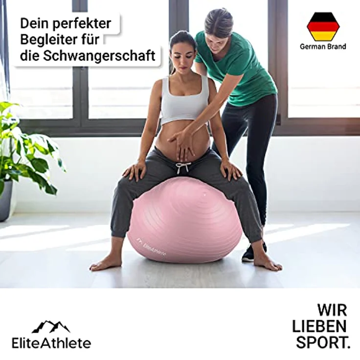 EliteAthlete Gymnastikball Sitzball Büro ergonomisch mit Anti Burst System - Fitness Pilates Schwangerschaft - Schwangerschaftsball Fitnessball Yogaball - Yoga Ball 55cm inkl. Luftpumpe – Bild 4