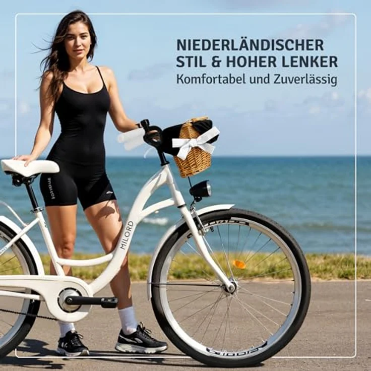 Milordbikes City-Fahrrad, 46 cm, Weiß, Metall, mit hochwertiger Ausstattung und Aluminiumfelgen, ideal für Freizeit, Sport & Fitness – Bild 4