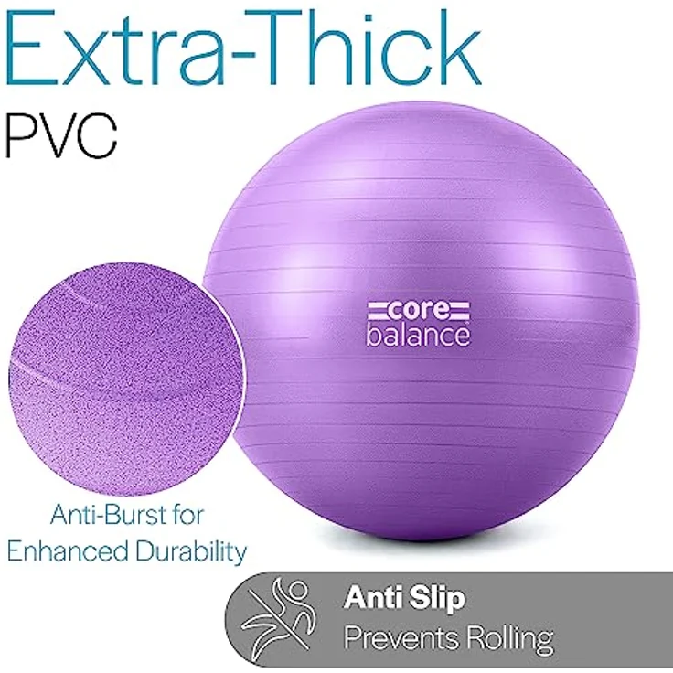 Core Balance, berstsicherer Gymnastikball - für Fitness Yoga Schwangerschaft - 55cm 65cm 75cm 85cm - inkl. Luftpumpe – Bild 2