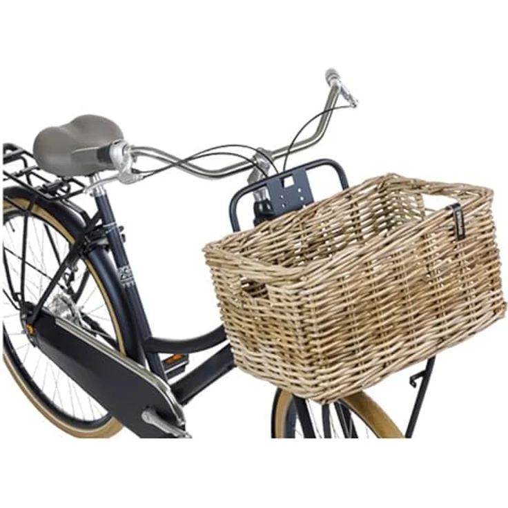 Basil DAX L Rattan Fahrradkorb, Rechteckiger Vorderradgepäckträgerkorb, Grau, Handgeflochten, 30 l Volumen, Ideal für Damen- und Herrenfahrräder – Bild 4