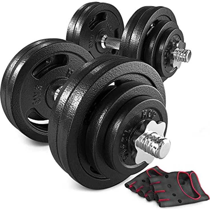 Hop-Sport Guss Kurzhanteln Hantel Set Hanteln 10kg 15kg 20kg 30kg 40kg 60 kg Gewichte (2 x 30 kg) – Bild 1