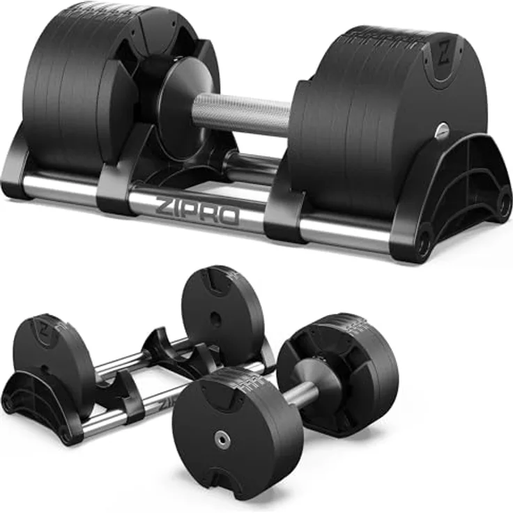 ZIPRO verstellbare Hanteln Round, 1 Stück, rutschfest, einstellbare Gewichte von 2 bis 24 kg, 12 Gewichtseinstellungen, ideal für Home Gym
