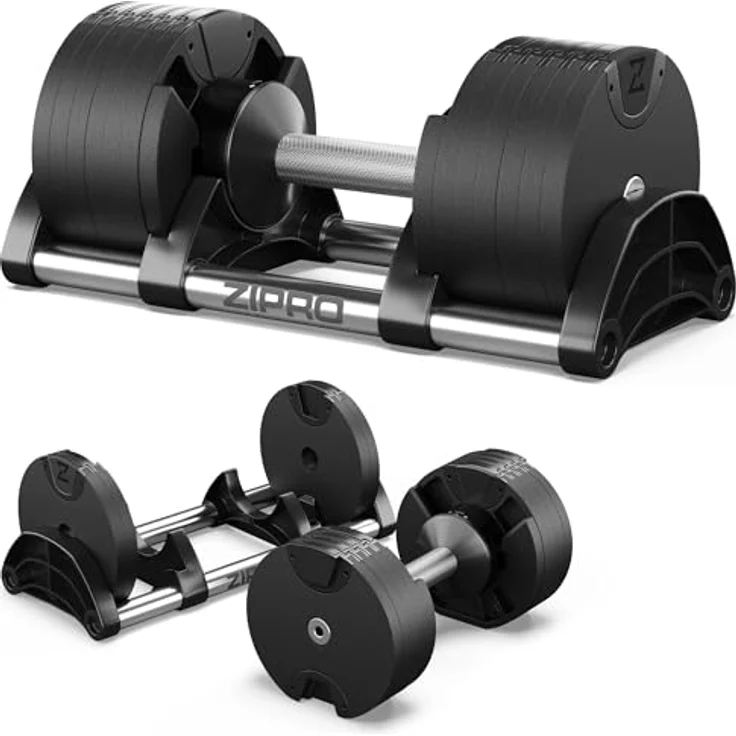 ZIPRO verstellbare Hanteln Round, 1 Stück, rutschfest, einstellbare Gewichte von 2 bis 24 kg, 12 Gewichtseinstellungen, ideal für Home Gym – Bild 1