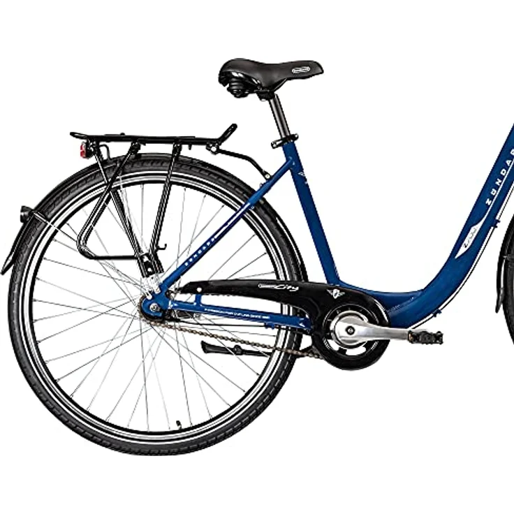 ZÜNDAPP Z700 Damen Fahrrad Damenfahrrad Tiefeinsteiger mit Korb City Bike V Brake Retro Fahrrad Hollandrad mit Gangschaltung Cityrad mit Federgabel (blau, 46 cm) – Bild 4