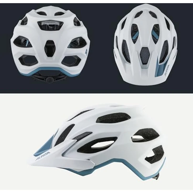 ALPINA Carapax 2.0 Fahrradhelm, leicht, stabil, komfortabel, mit Fliegennetz, antibakteriellen Polstern, White Pebble Blue matt, 57-62 cm – Bild 4
