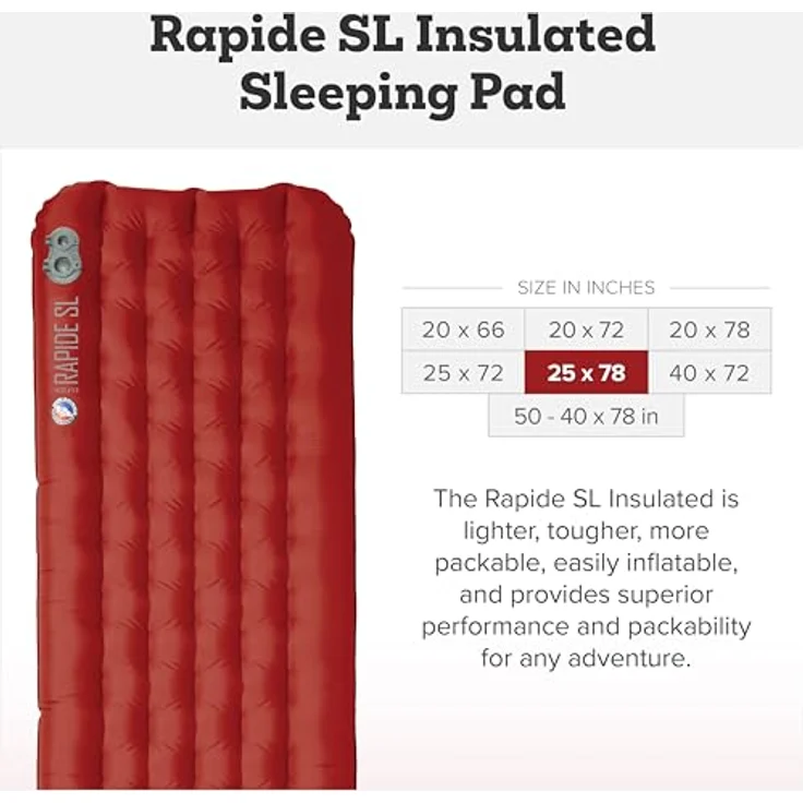 Big Agnes Rapide SL Insulated, Thermomatte für Hochtouren und Winterbiwaks mit R-Wert 4,8, antimikrobielle Beschichtung und kleinem Packmass – Bild 2