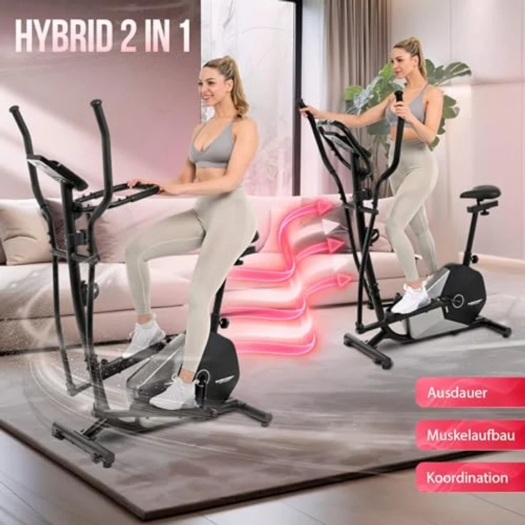 Christopeit Crosstrainer CT 6, 2-in-1 Cross- & Heimtrainer mit 7 kg Magnetbremse, 8 Widerstandsstufen, Handpulssensoren und Tablet-Halterung, bis 100 kg – Bild 2