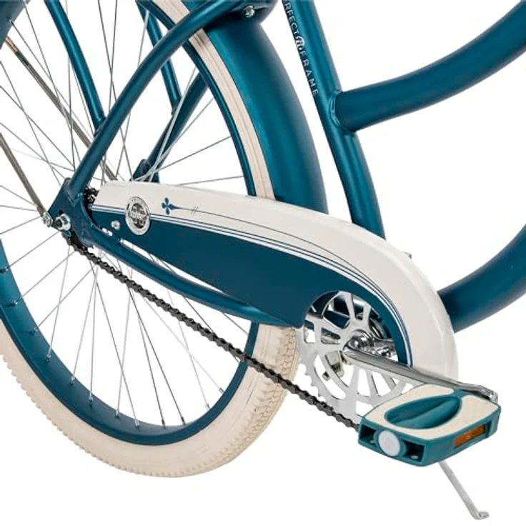 Huffy Deluxe Cruiser Unisex 26 Zoll Fahrrad, Citybike, Türkis, Perfect Fit Rahmen, Deluxe-Sattel, Dual-Density Griffe und Pedale, Alu-V-Bremsen, Drahtkorb und Getränkehalter – Bild 4