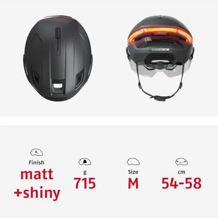 ABUS Fahrradhelm HYP-E B.LACE - mit Front-, Rück- und Blinklicht, kabellosem Bremslicht, Visier und Ohrenschützern - für Fahrrad, E-Bike und S-Pedelec - Grau, Größe M (54-58 cm) – Bild 5