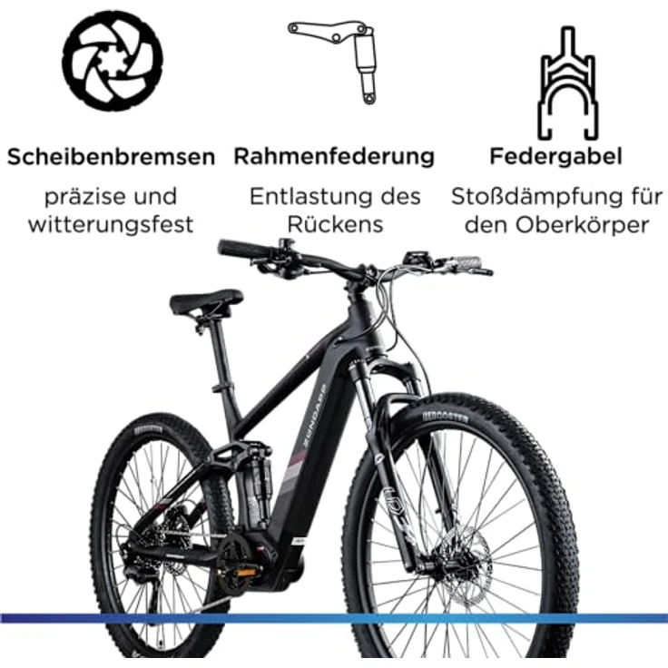 Zündapp E-Bike MTB X1000, 29 Zoll Fully mit 10-Gang Schaltung, 733 Wh Akku, schwarz – Bild 7