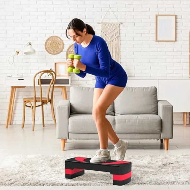 HOMCOM Aerobic-Stepper, höhenverstellbar mit 3 Stufen, Fitness Heimtrainer für Indoor und Outdoor, Schwarz+Rot – Bild 6