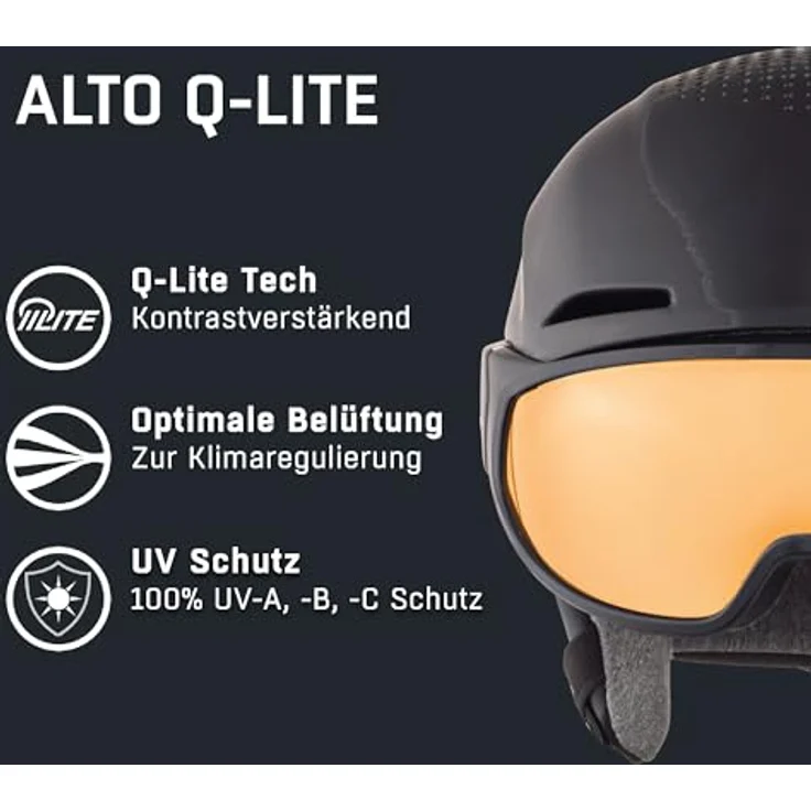 ALPINA Alto Q-LITE Skihelm, stoßabsorbierend & individuell anpassbar, kontrastverstärkendes Visier, Black matt (Gold Mirror), S (51-55 cm) – Bild 2