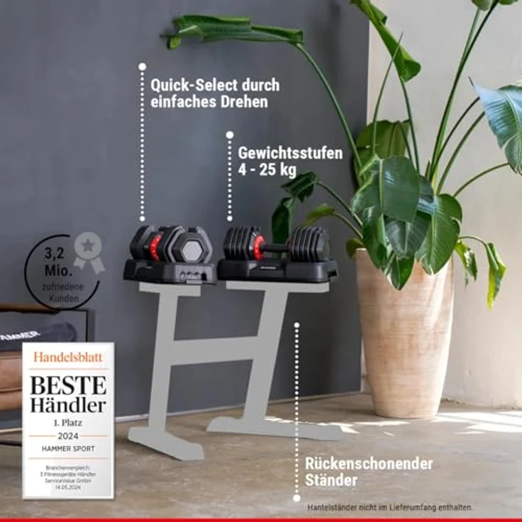HAMMER Hantel StrongLock 4.0, Smartes Hantelsystem mit Quick-Select Gewichtsverstellung (25 kg) für effektives Workout – Bild 4