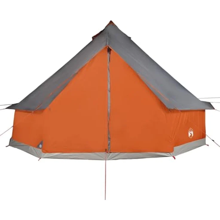 vidaXL Tipi Familienzelt 6 Personen, wasserdichtes Campingzelt mit Netzwänden und E-Anschluss, grau orange, 185T Polyester – Bild 5