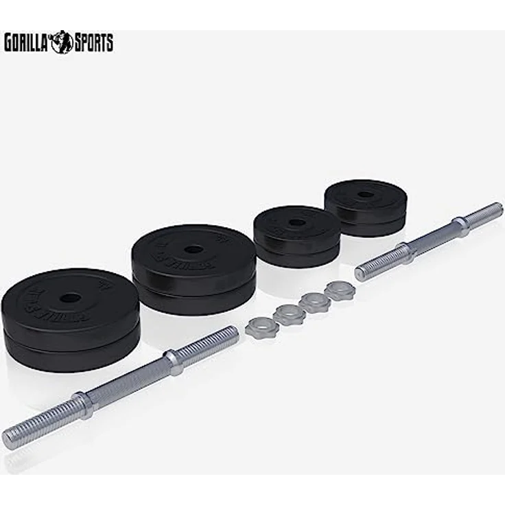 GORILLA SPORTS® Kurzhantelset 20kg/30kg - 2er Set, Ø 30mm, 2x Kurzhantelstangen, mit 4 Sternverschlüsse, Griff gerändelt, aus Kunststoff - Hantelset, Kurzhanteln, Hanteln, Kurzhantel Set – Bild 2