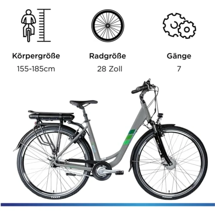 Zündapp E-Bike Z502 City, 28 Zoll, 7-Gang, 522 Wh, grau grün, Aluminium Tiefeinsteiger – Bild 4