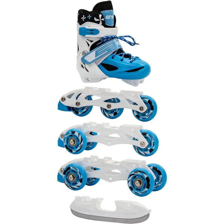 Enero 4-in-1 Rollschuhe & Inliner & Schlittschuhe für Kinder, verstellbar in Blau, 26–29 mit Belüftungssystem und Bremse, Garantie 24 Monate