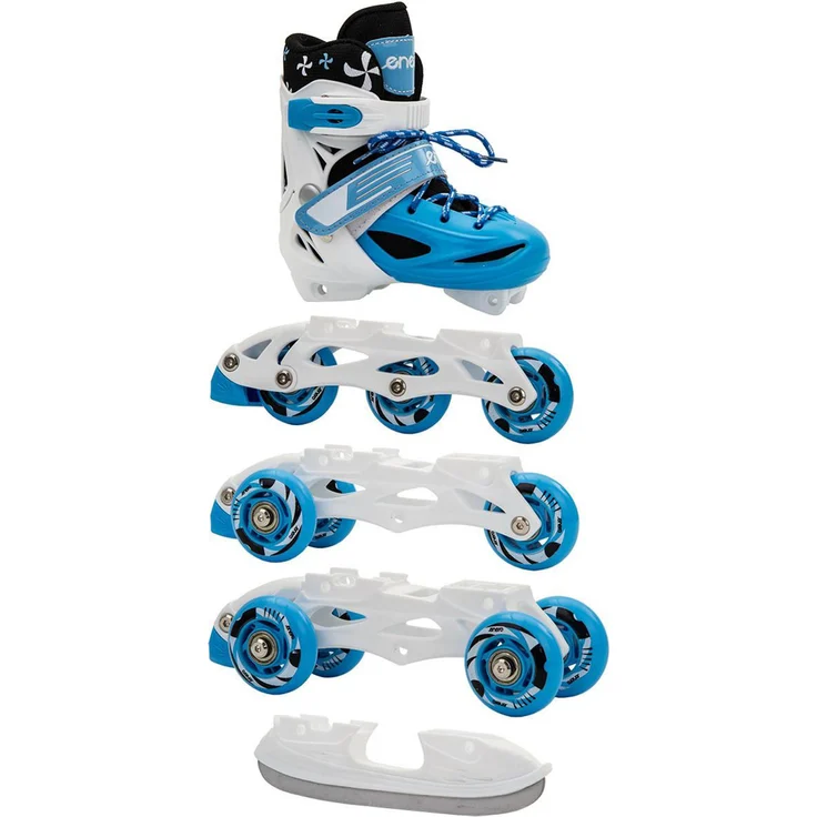 Enero 4-in-1 Rollschuhe & Inliner & Schlittschuhe für Kinder, verstellbar in Blau, 26–29 mit Belüftungssystem und Bremse, Garantie 24 Monate