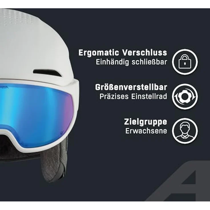 ALPINA Alto Q-LITE Skihelm, individuell anpassbar, stoßabsorbierend, kontrastverstärkendes Visier, White matt (Blue revo), Größe S (51-55 cm) – Bild 3