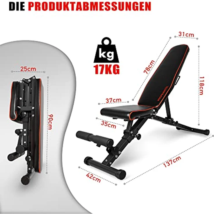 Profihantel | Klappbare Deluxe Hantelbank | Platzsparend & schnell klappbar | 21-fach verstellbare Schrägbank | Extreme Belastbarkeit 550 kg | Mit Beinhalterung | Faltbare und stabile Trainingsbank – Bild 4
