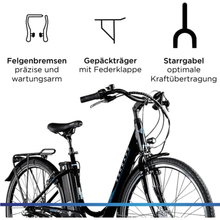 ZÜNDAPP Green 2.7 28 Zoll E Bike Damen Elektrofahrrad mit Rücktrittbremse, 3 Gang Schaltung, 374 Wh Akku (schwarz/blau) – Bild 4