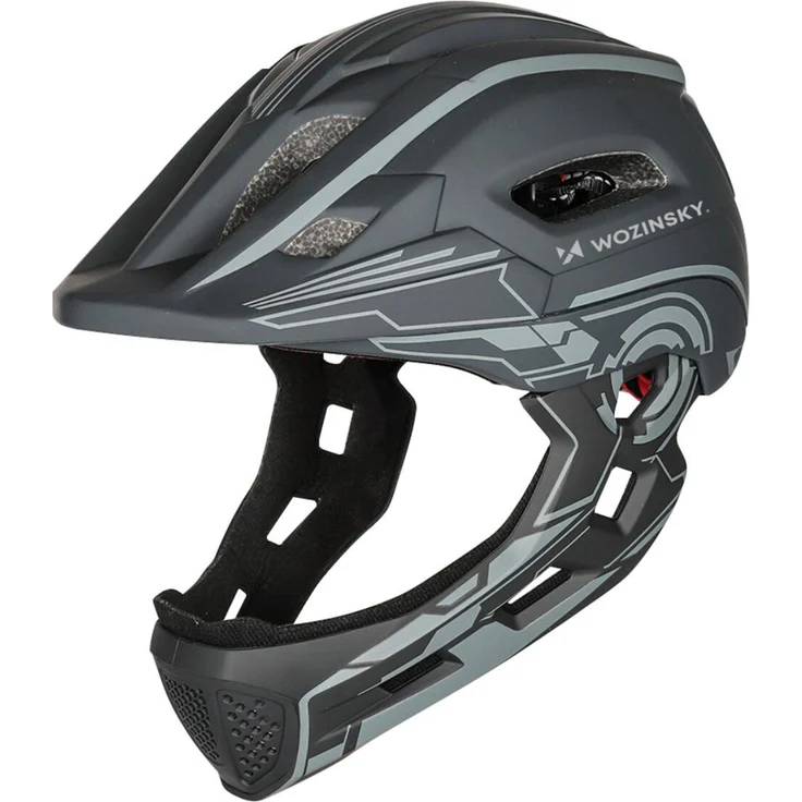 Wozinsky HT-27N Kinder-Integralhelm mit USB-Rücklicht, Größe S 52–56 cm, Grau, Polycarbonat, 12 Belüftungsöffnungen
