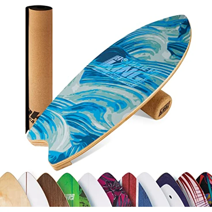 BoarderKING Indoorboard Wave - Balance Board für Indoor-Surfen und Skaten, Gleichgewichtsboard für NeuroMuscular Response Training, inkl. Schutzmatte, Wellen – Bild 1