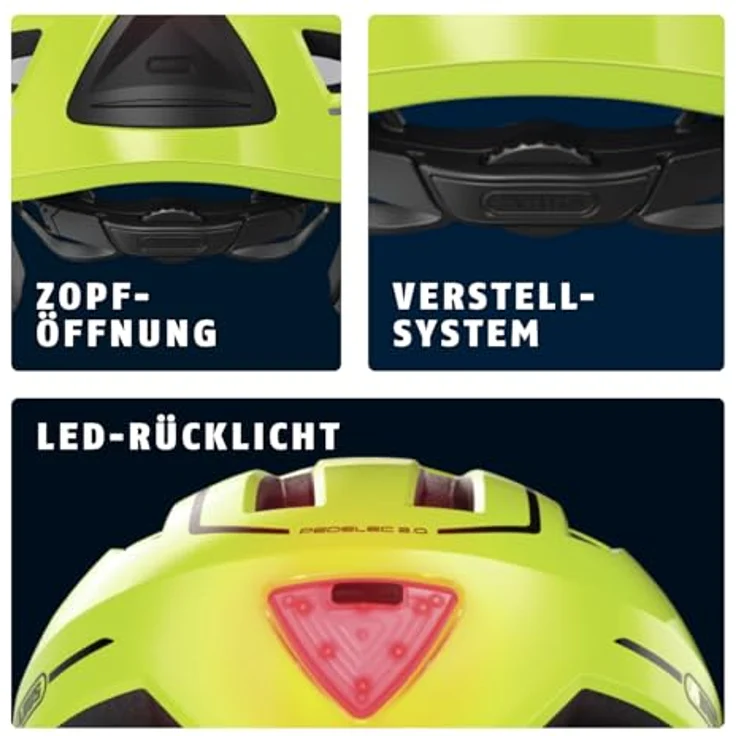 ABUS Stadthelm Pedelec 2.0 ACE - Fahrradhelm mit Rücklicht, Visier, Regenhaube, Ohrenschutz - Gelb Glänzend, Größe S – Bild 5