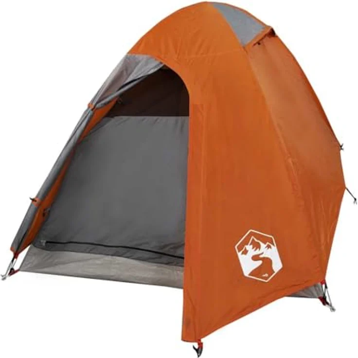 vidaXL Kuppelzelt für 2 Personen, Wasserdichtes Campingzelt mit Abnehmbarem Überzelt und Insektenschutz, Leicht Tragbares Outdoor Zelt, Orange – Bild 1