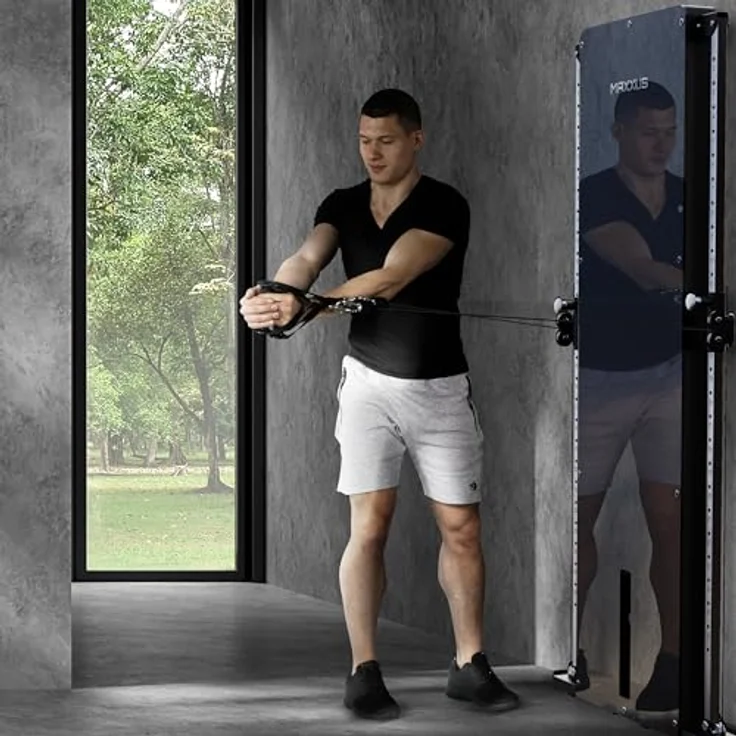 MAXXUS Kabelzugstation SmartGym H8, platzsparende Wandmontage mit 50 kg Gewichtsblock, Doppelseilzugsystem, Alu/Stahl, schwarz – Bild 5
