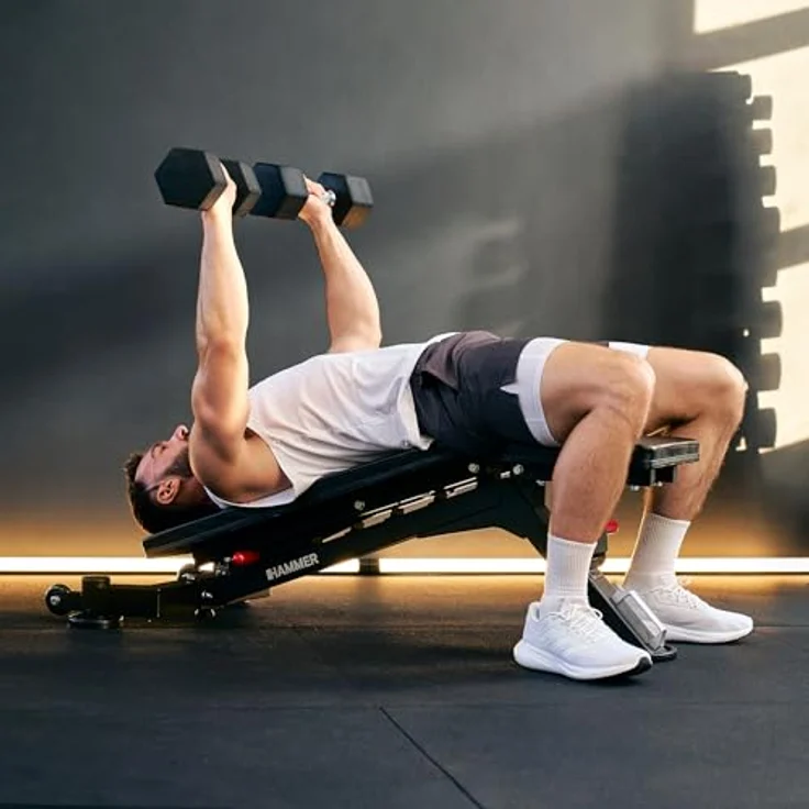 HAMMER Hantelbank Force 5.0, verstellbare Trainingsbank mit Decline-Funktion, klappbar, bis 250 kg Gewichtsbelastung, rissfeste Komfortpolster – Bild 4