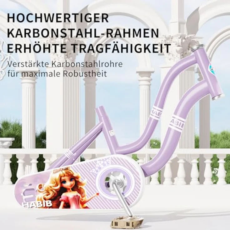 Habib Gruppe Kinderfahrrad Mädchenfahrrad mit 6-teiligem Schutz-Set, dualem Bremssystem und höhenverstellbarem Sattel für 3-8 Jahre – Bild 8