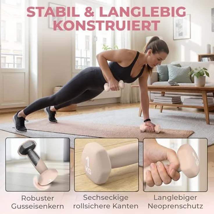 HQ Germany® Hanteln Set, 2x 1kg Neopren Hanteln in geruchsfreien Pastellfarben für Home-Workout – Bild 4